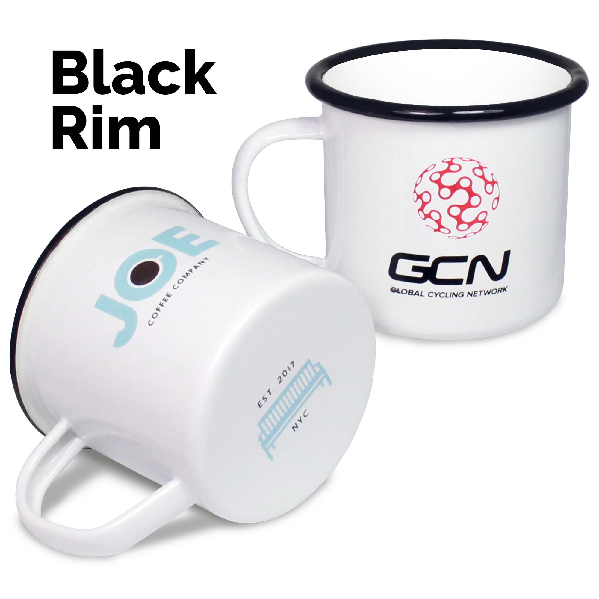 Premium Enamel Mugs 10oz/285ml White (Blue/Black Rim)