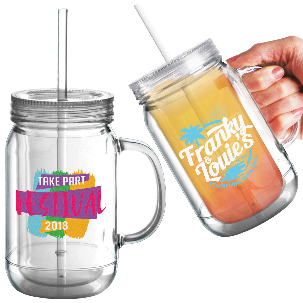 Reusable Plastic Mason Drinking Jar (16oz/455ml)